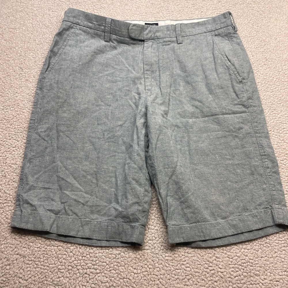J.Crew Shorts Men 33 Blue‎ Rivington Linen Cotton Blend Flat Front 9" Inseam